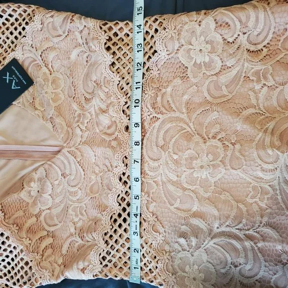 AX Paris Women’s blush v-neck mesh lace bodycon midi dress - Picture 6 of 9